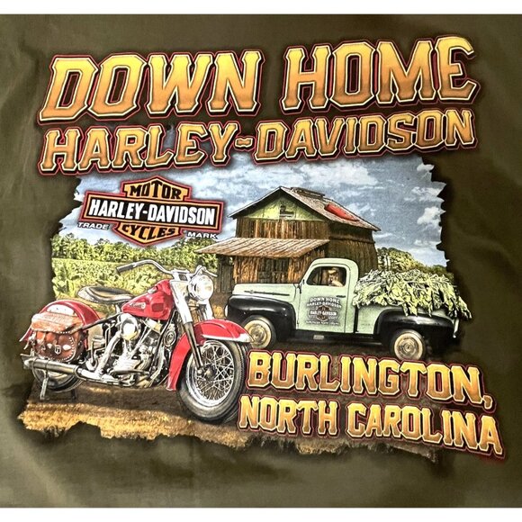 Harley -Davidson Motorcycles  3XL Men's DOWN HOME Burlington North Carolina Oliv - Picture 1 of 8
